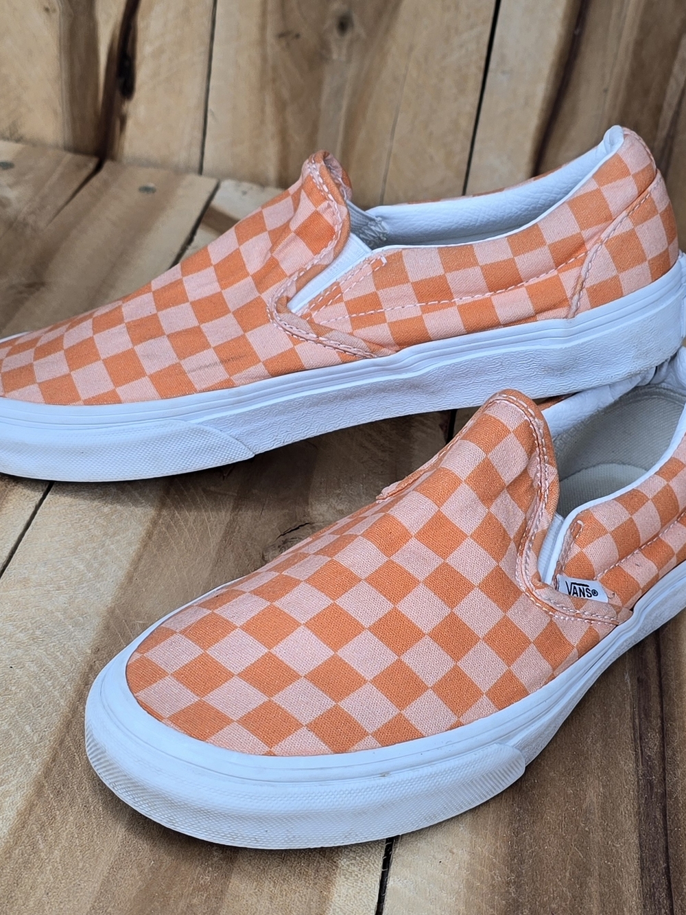 VANS Classic Slip-On Checkerboard Orange Sneakers  Womens 8 M Mens 6.5 Flats
